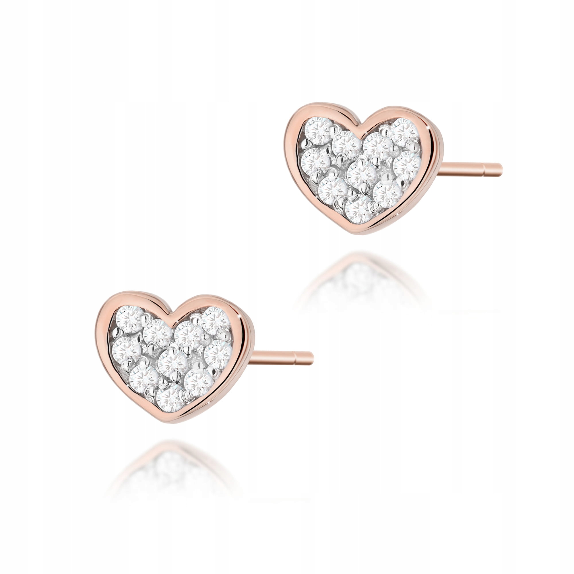 Zlaté náušnice 585 srdíčka s diamanty, růžové zlato, elegantní a módní 14k