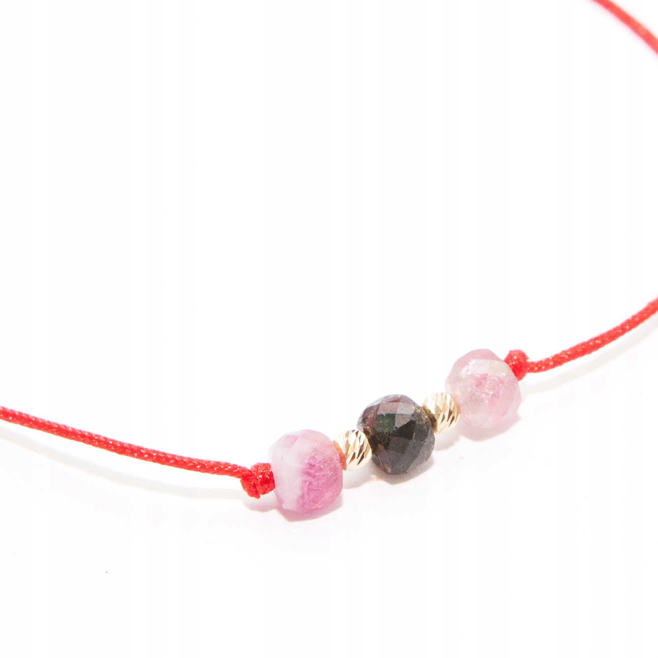 Náramek melounový turmalín zlato 585 přírodní kameny provázek červený