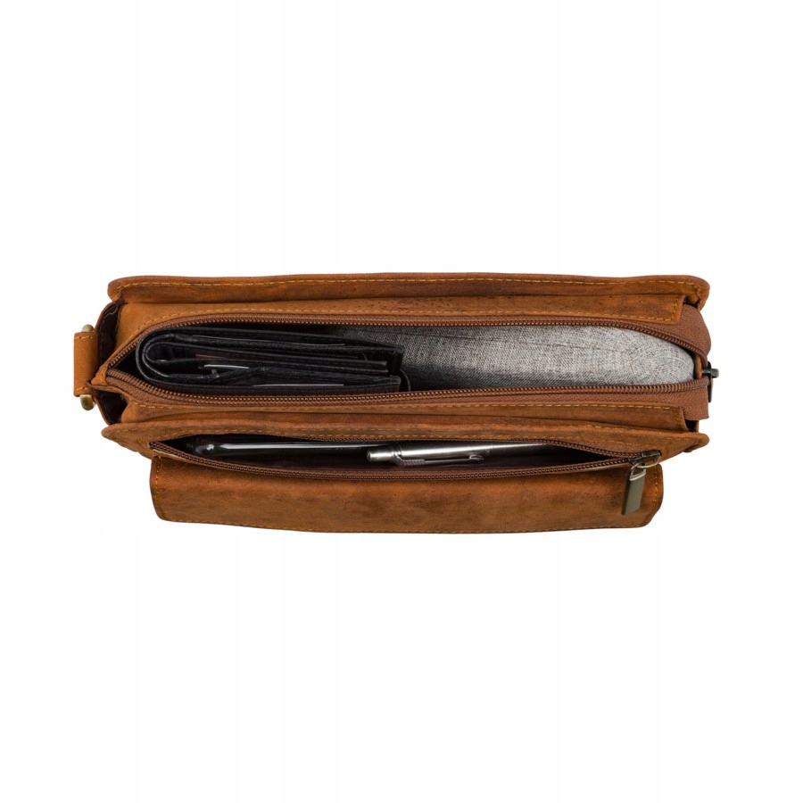 PRAKTYCZNA SKÓRZANA SASZETKA MĘSKA DO RĘKI BRĄZOWA Model T-23-HBR