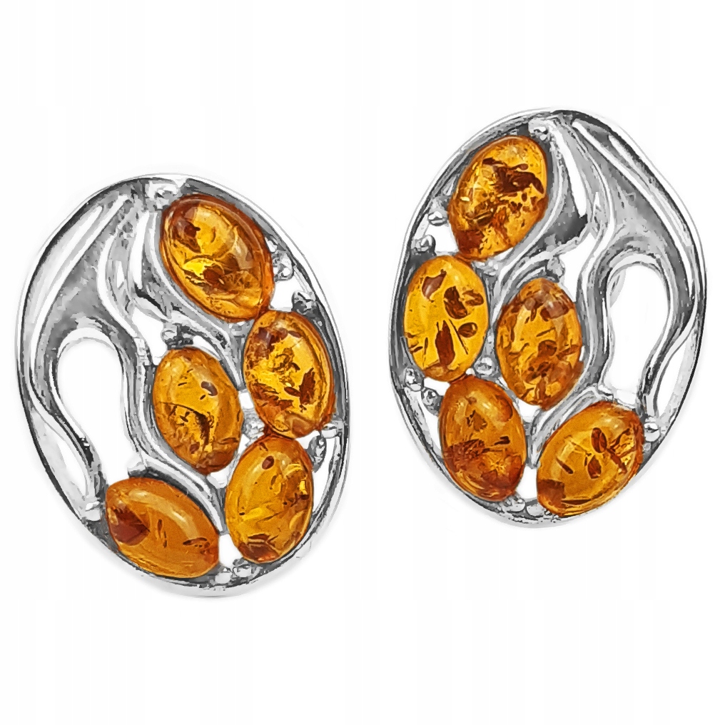 Stříbrné Velké Klipsy oválné s přírodním baltským Jantarem Stříbro 925