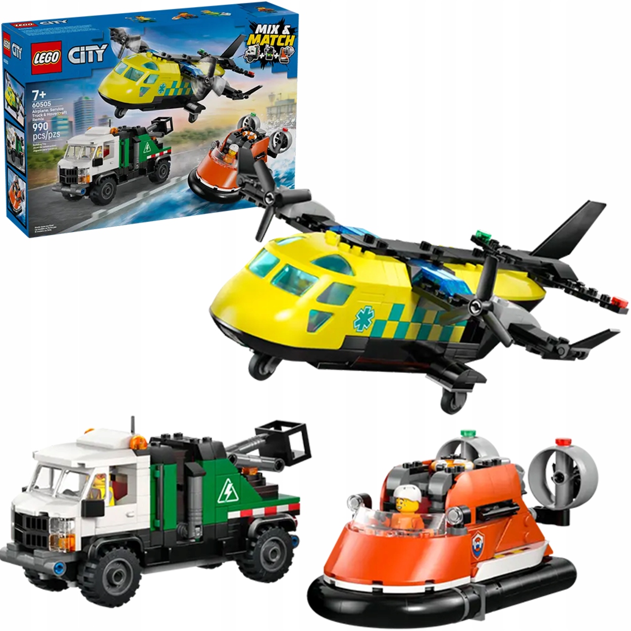 Lego City Sada s letadlem, servisním náklaďákem a vznášedlem – 60505