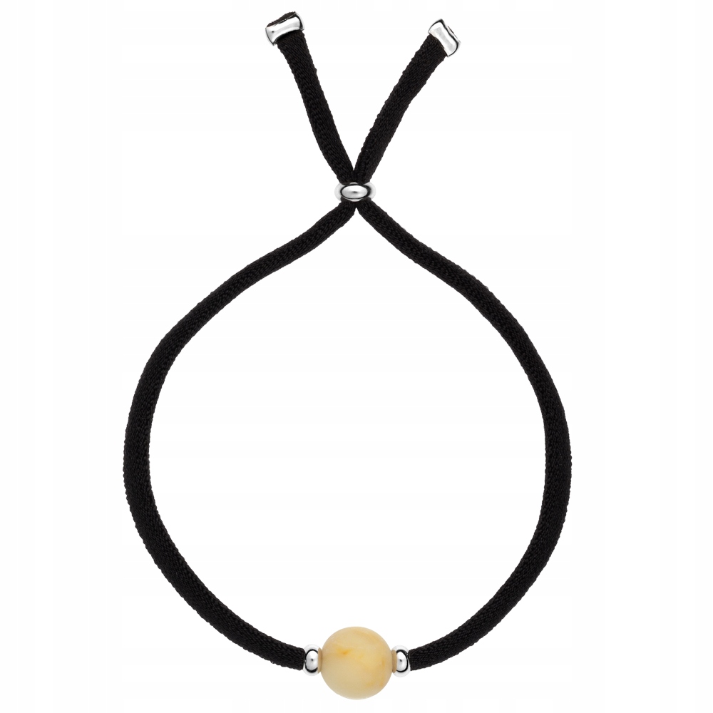 Bransoletka na elastycznym Sznurku Czarna z Bursztynem Mlecznym 8 mm Sadva