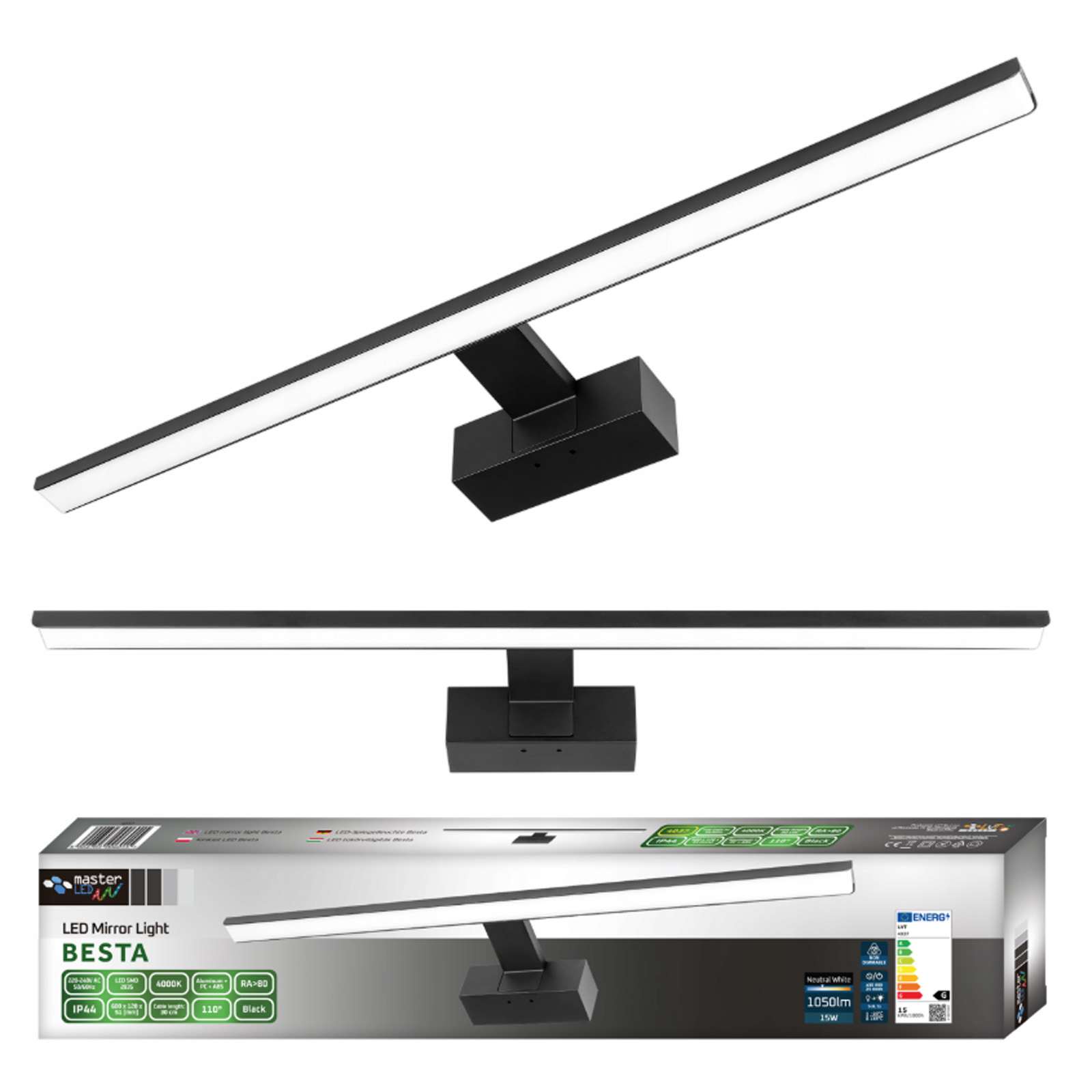 Lampa Led Oprawa Ścienna Łazienkowa Kinkiet nad Lustro 15W 4000K IP44 60cm