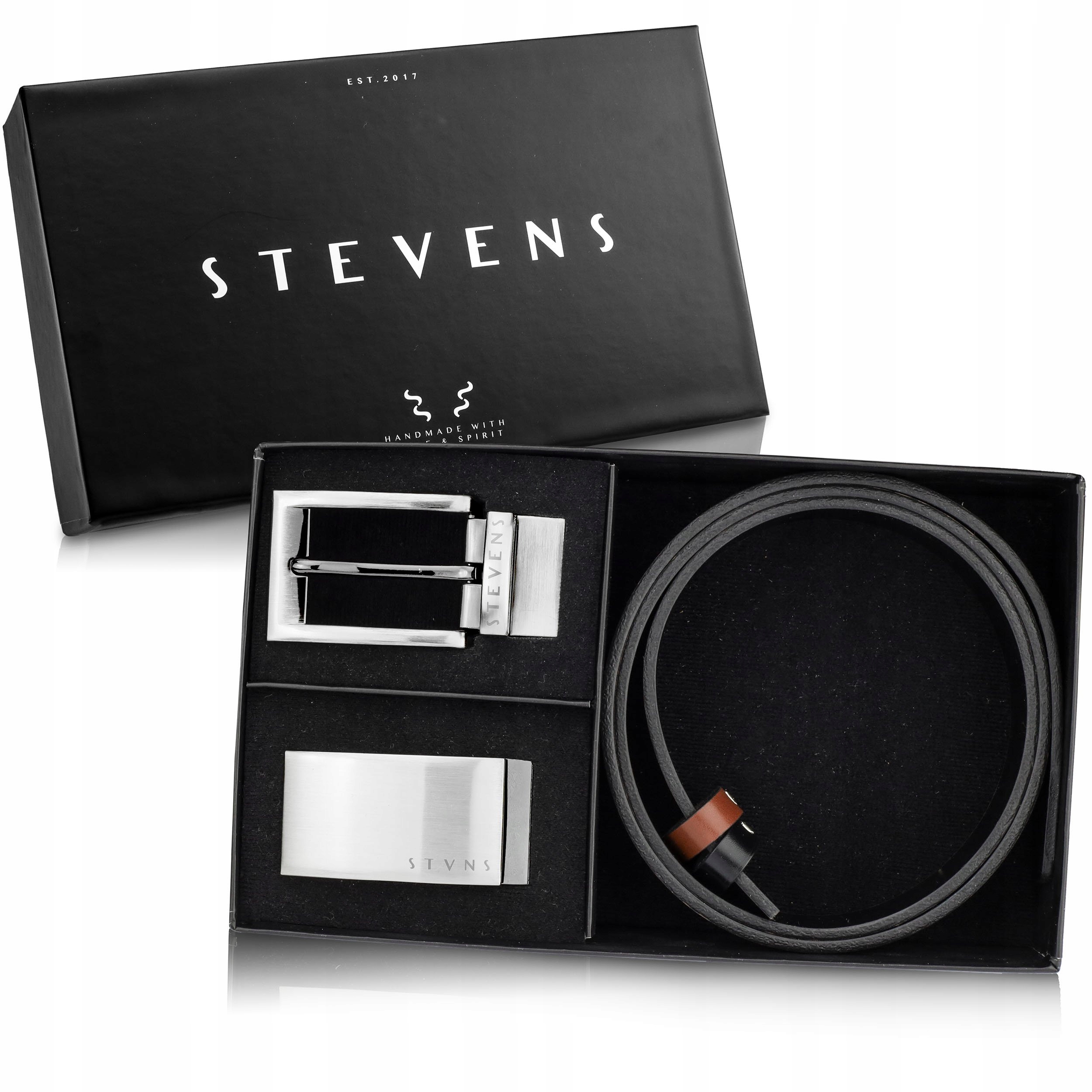 Pásek Pánský kožený oboustranný 4v1 Dárková Sada Otočná spona 115