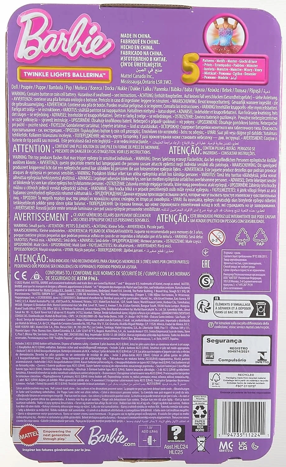 Barbie Dreamtopia Baletnica Magiczne Światełka Lalka HLC25 Mattel EAN (GTIN) 194735112241