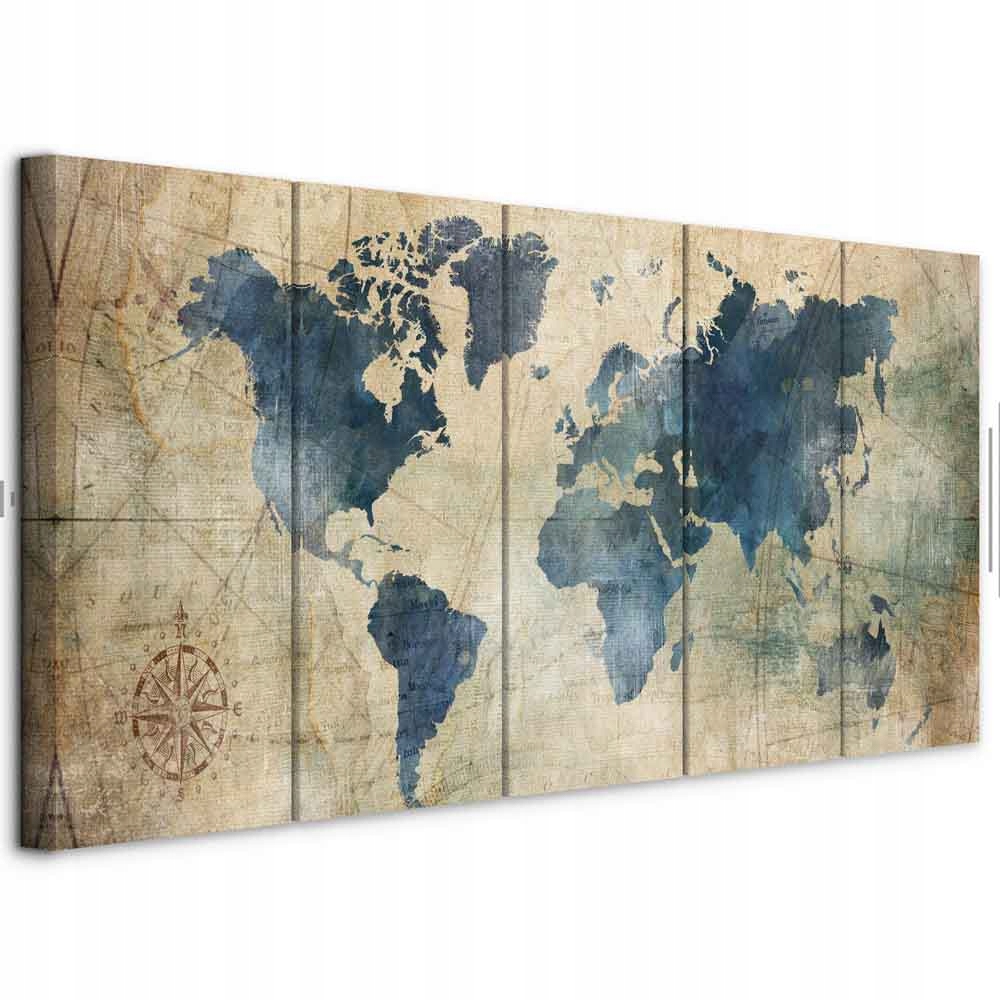 Obraz 5 Částí Mapa Světa Vintage Akustický Odhlučňovací Obývací Pokoj XL 150x60