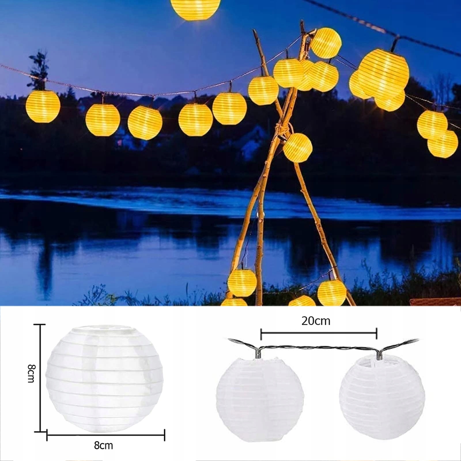 BOWFAR Solarna Girlanda Lampiony 10M 50 LED 8 Trybów Ogród Balkon — miniatura 6