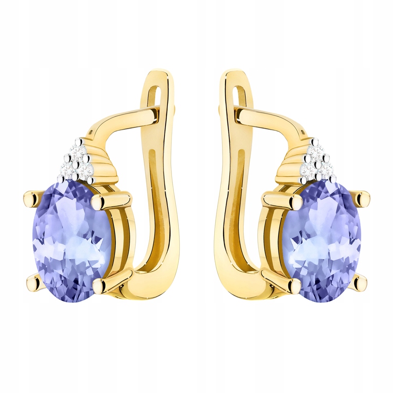 Złote Kolczyki Damskie pr. 585 Brylanty i Owalne Tanzanity 1,60ct 14k