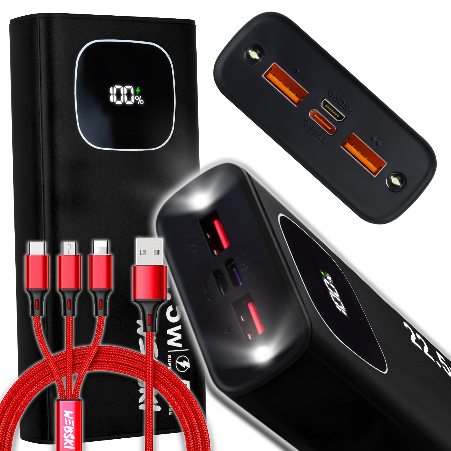 Prostorná Powerbanka Quick Charge Qc Pd 22.5W 30 000 Mah Usb Kabel Usb-c 3V1