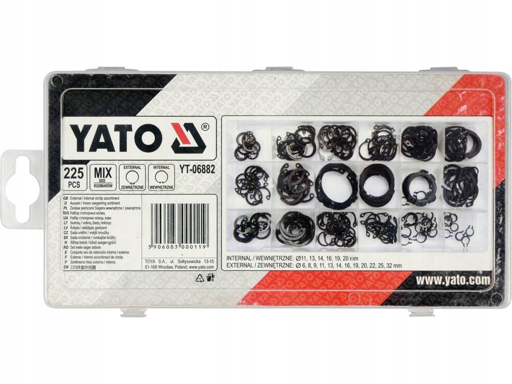 YATO PIERŚCIENIE SEGERA ZEWNĘTRZNE I WEWNTRZNE 225el MIX ROZMIARÓW YT-06882 Kod producenta YT-06882