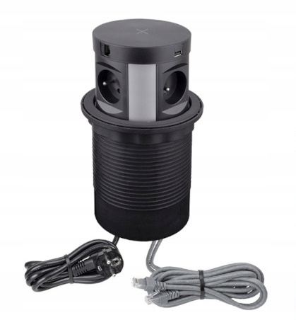 Zásuvka výsuvná z desky kulatá Multi Box 4 Zásuvky, 1 x Usb A, 1 x Usbc