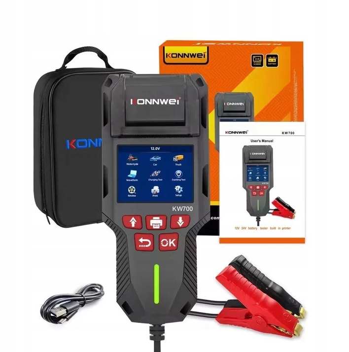 Konnwei KW700 Tester Akumulatorów 12V 24V Drukarka Polskie Menu