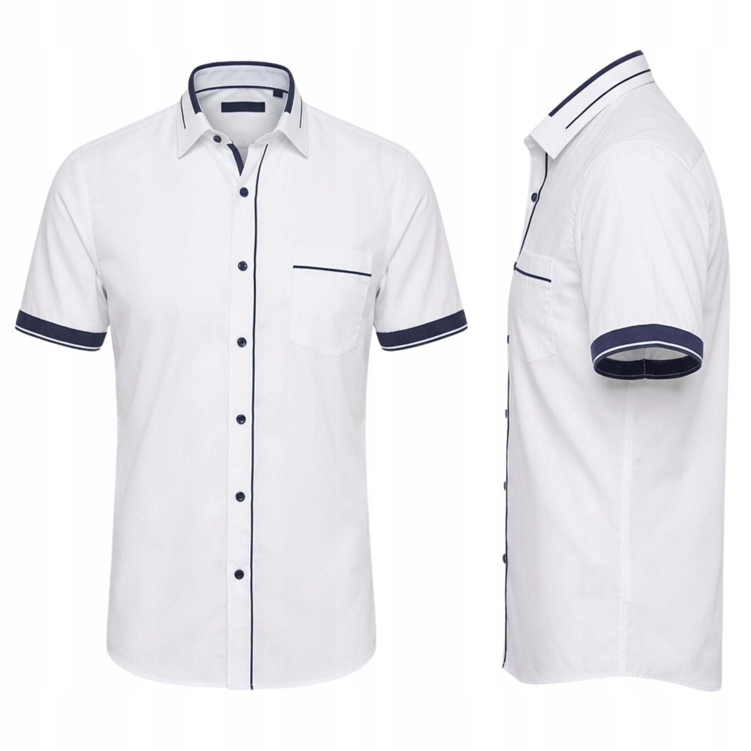 Koszula Męska Biała Krótki Rękaw Z Kieszonką duży rozmiar XXL 45/46