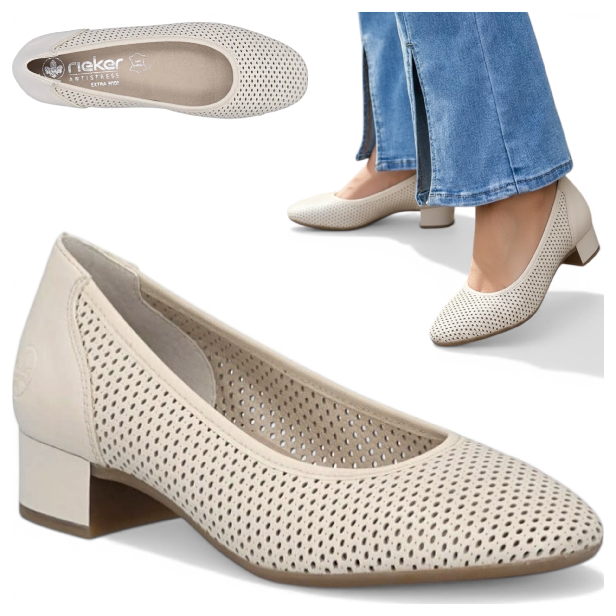 Rieker 39 Pohodlné dámské polobotky z přírodní kůže na kotníku, lehké béžové