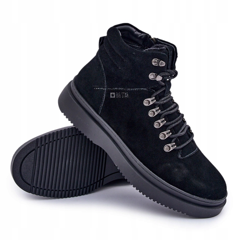 Trapery Kotníkové Boty Pánské Semišové Šněrovací Big Star OO174187 Černé 43
