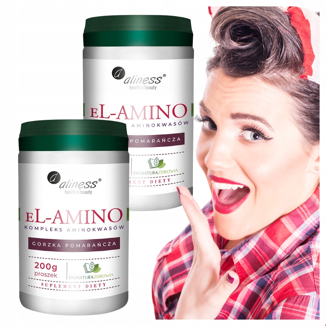2x Aliness eL-AMINO Aminokyseliny Komplex v prášku 200 g Příchuť Hořký Pomeranč