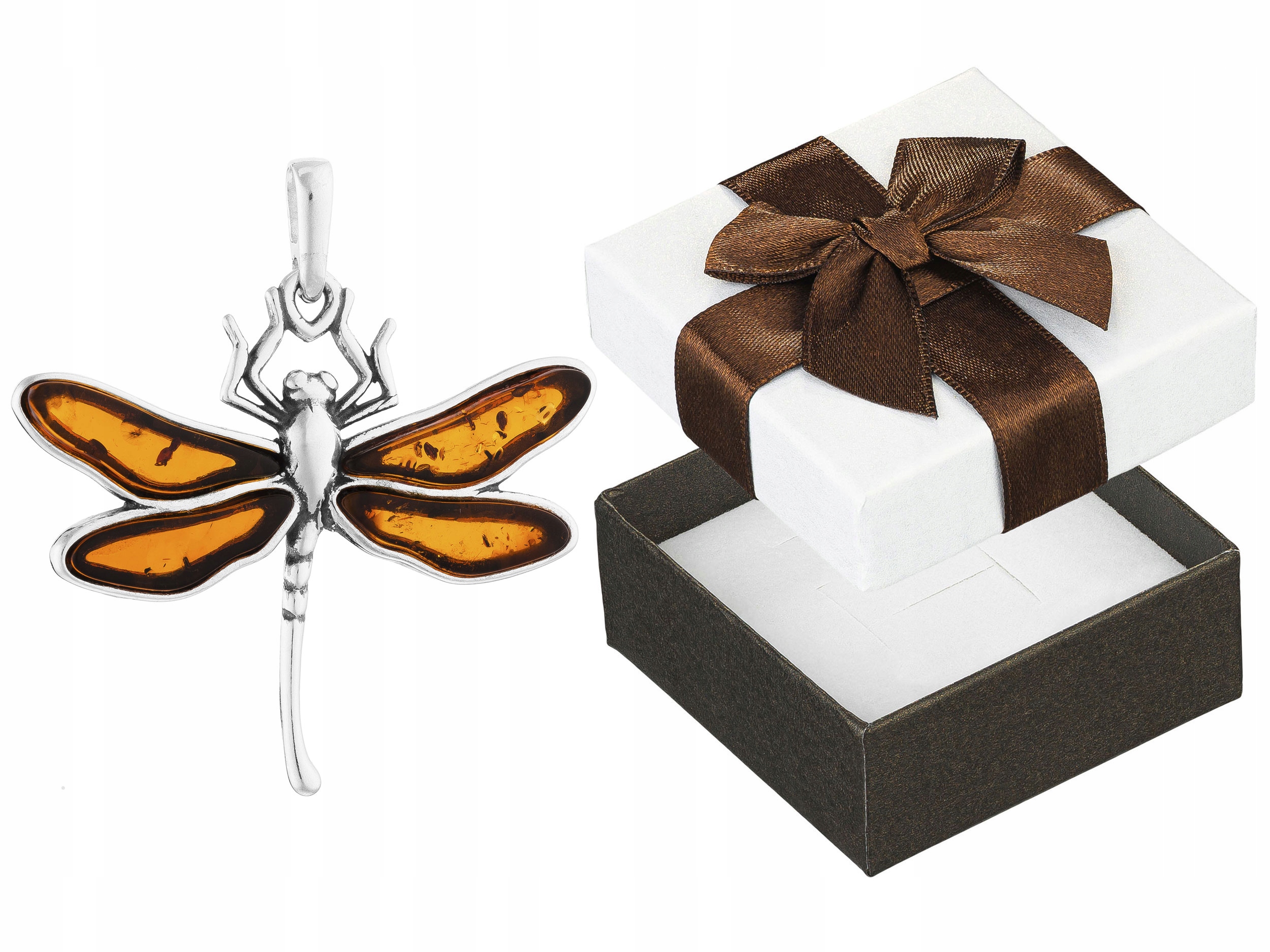 Stříbrný přívěsek Vážka s jantarem Oxidovaný Stříbrný Přívěsek Hmyz 925