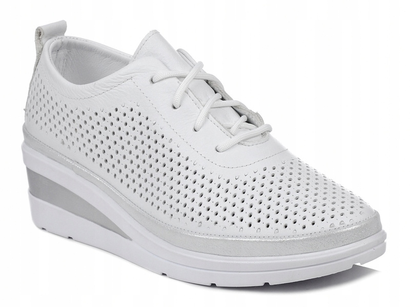 Buty damskie sneakersy na koturnie skórzane białe T.Sokolski W26-150 38