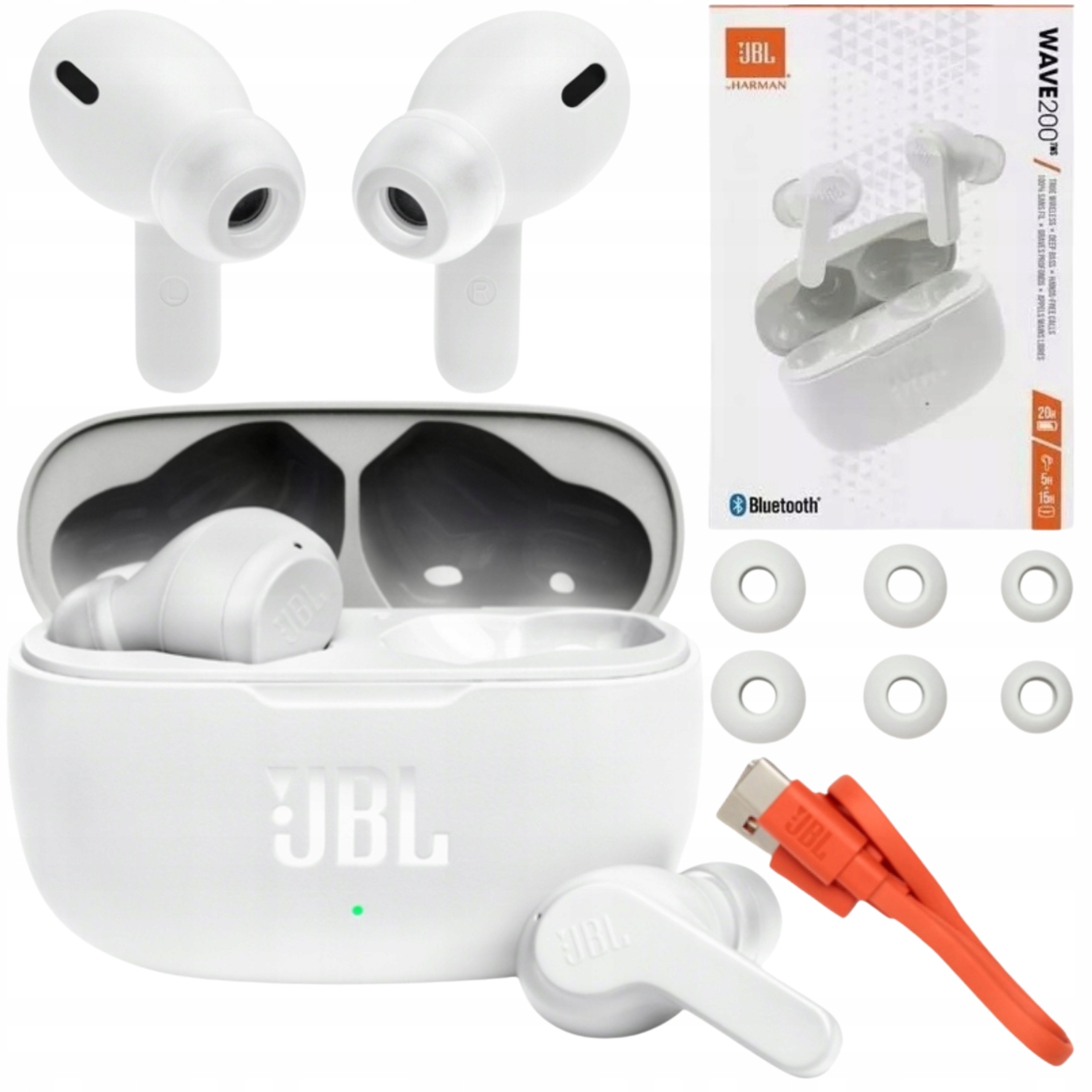Słuchawki Jbl Wave 200 Tws Bezprzewodowe Douszne Buetooth Mocny Bass Białe