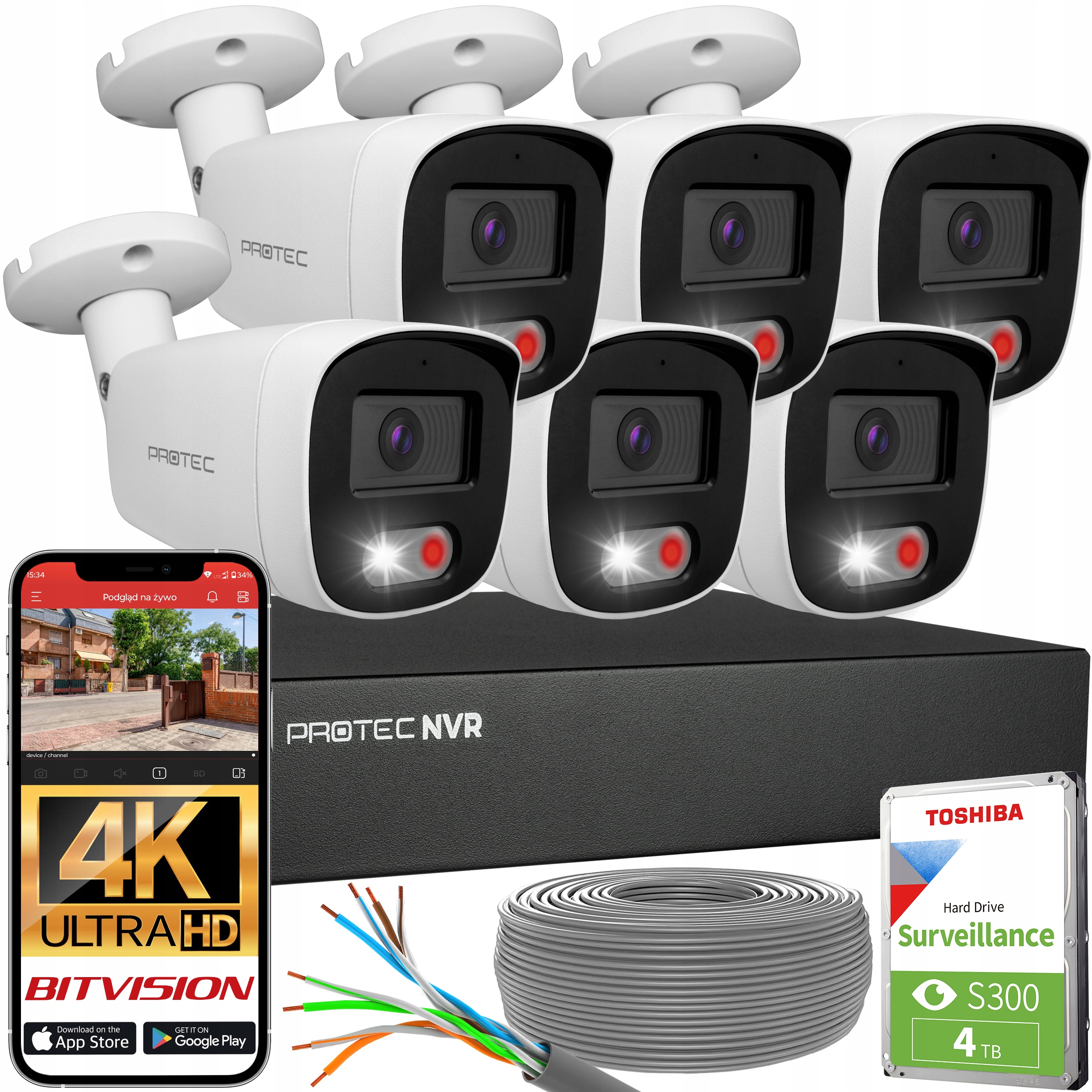 Sada 6 kamer Ip PoE Mikrofon Detekce lidí a vozidel 8Mpx 4K s Hdd 4TB