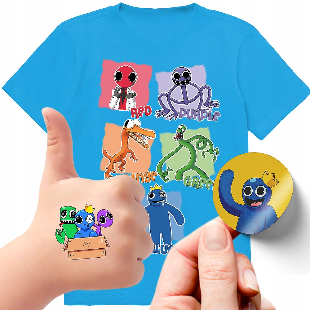 ZESTAW 3W1 KOSZULKA DLA DZIECI TATUAŻE NAKLEJKI RAINBOW FRIENDS 140 JAKOŚĆ