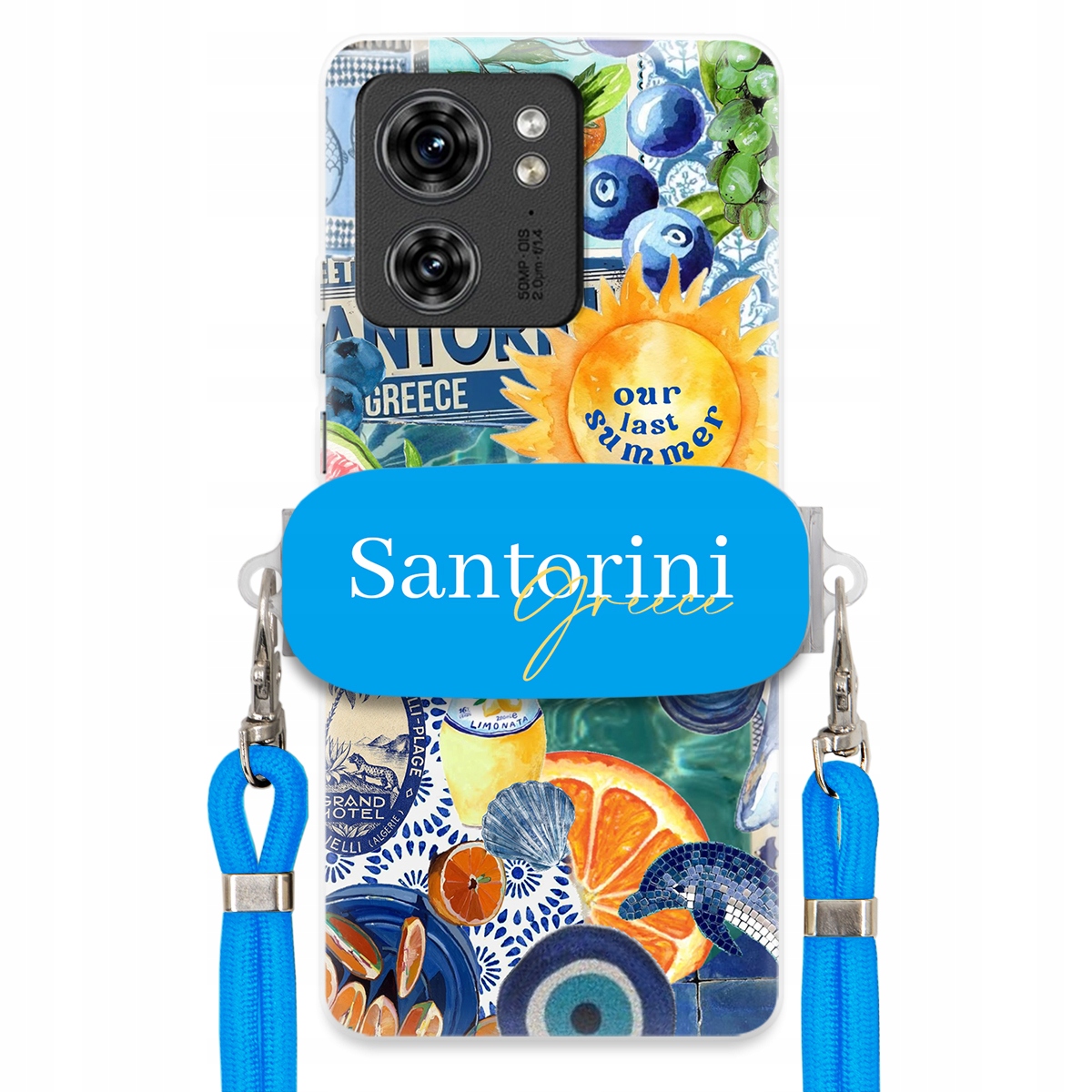 Puzdro pre Motorola Edge 40 Modré Crossbody vodítko držiak Santorini Sea