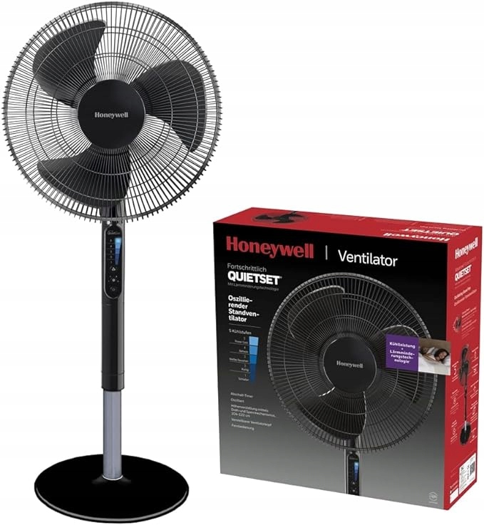 Honeywell Stojanový ventilátor HSF600BE Tichý Dálkový Ovladač Časovač 120 cm