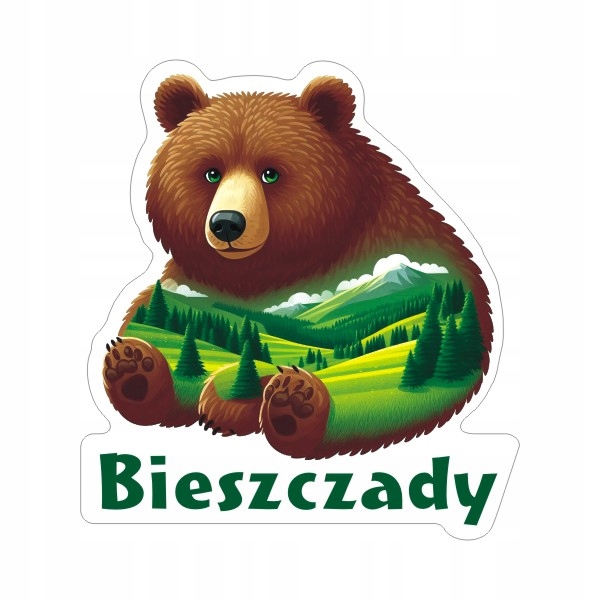 Naklejka 8 cm Bieszczady z misiem na Camper, motocykl, auto, Kampera