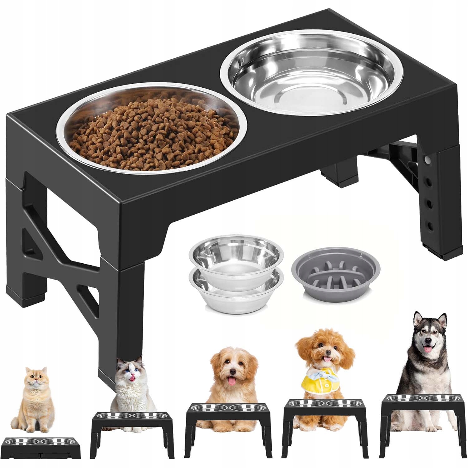 Levně Misky Na Nastavitelném Stojanu, Dvojitá Miska, Velká, Neskřípavá, 2V1 Pro Psa