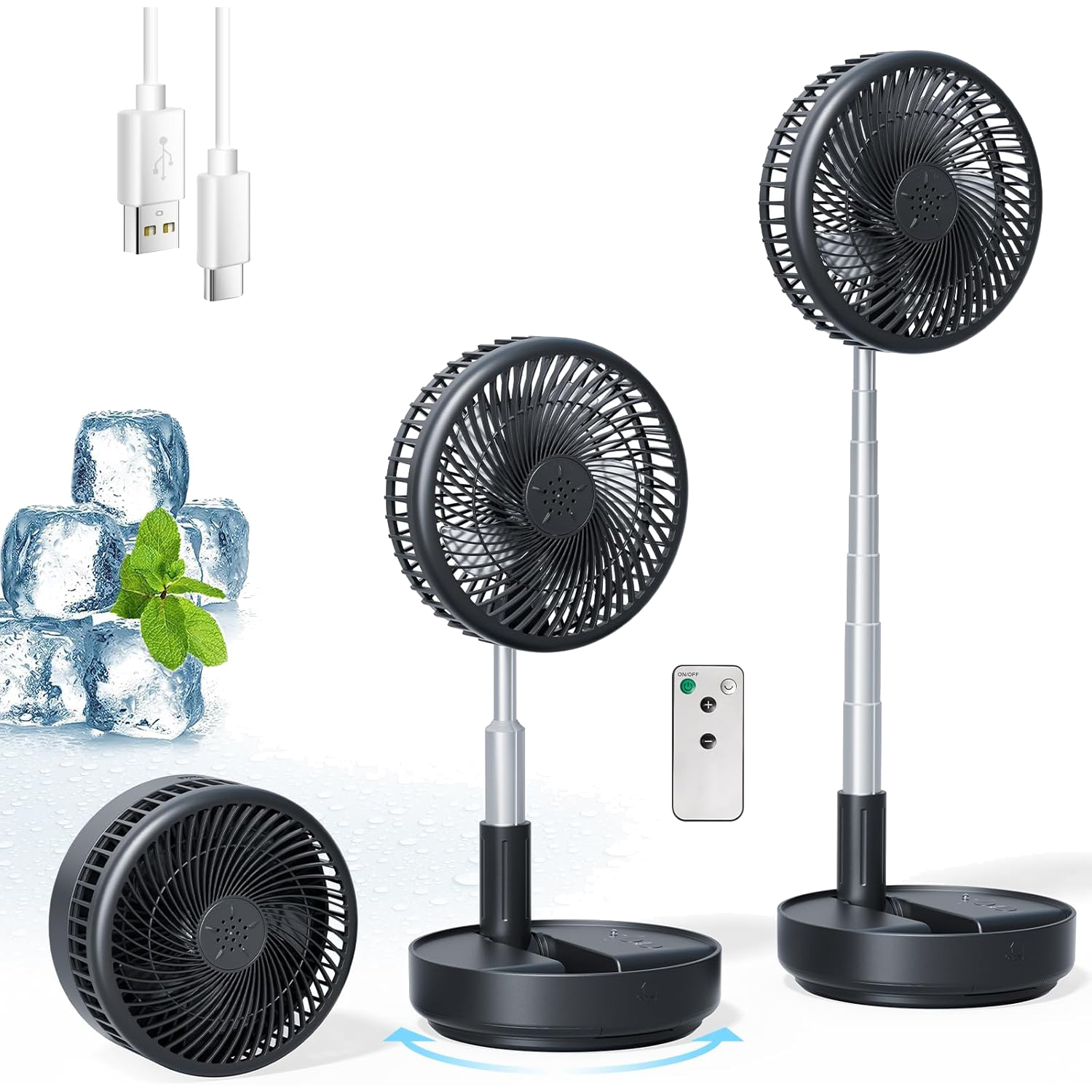 Stolní podlahový ventilátor 2v1 přenosný mini Usb napájení skládací