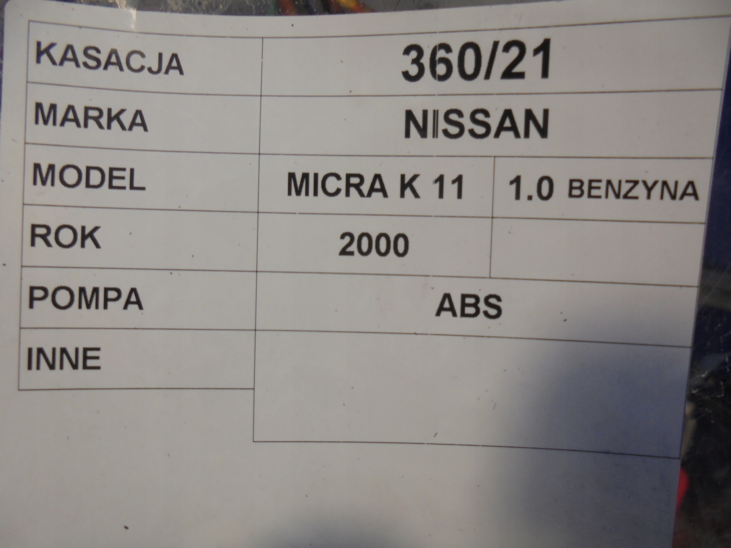 POMPA ABS NISSAN MICRA K11 1,0B 476006F601