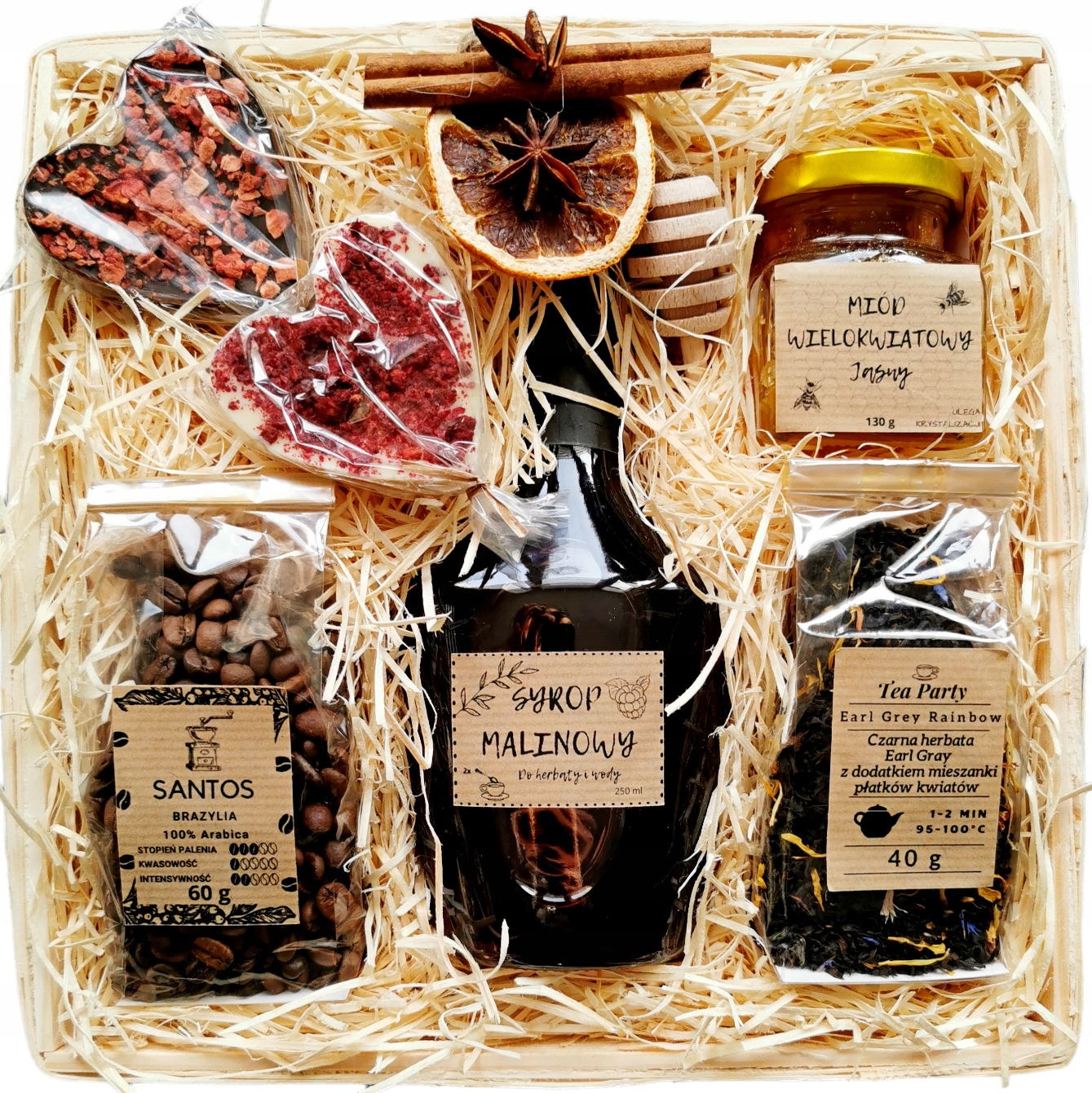 Levně Dárkový Koš Sada káva čaj sirup med čokoláda Dárek Vánoce