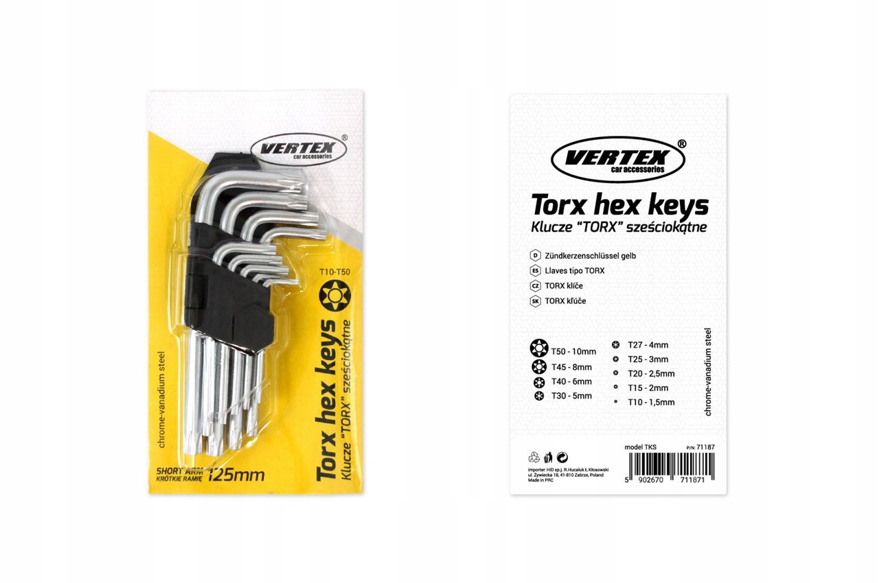 

Klucze Torx 9 Części Wygięte Krótkie