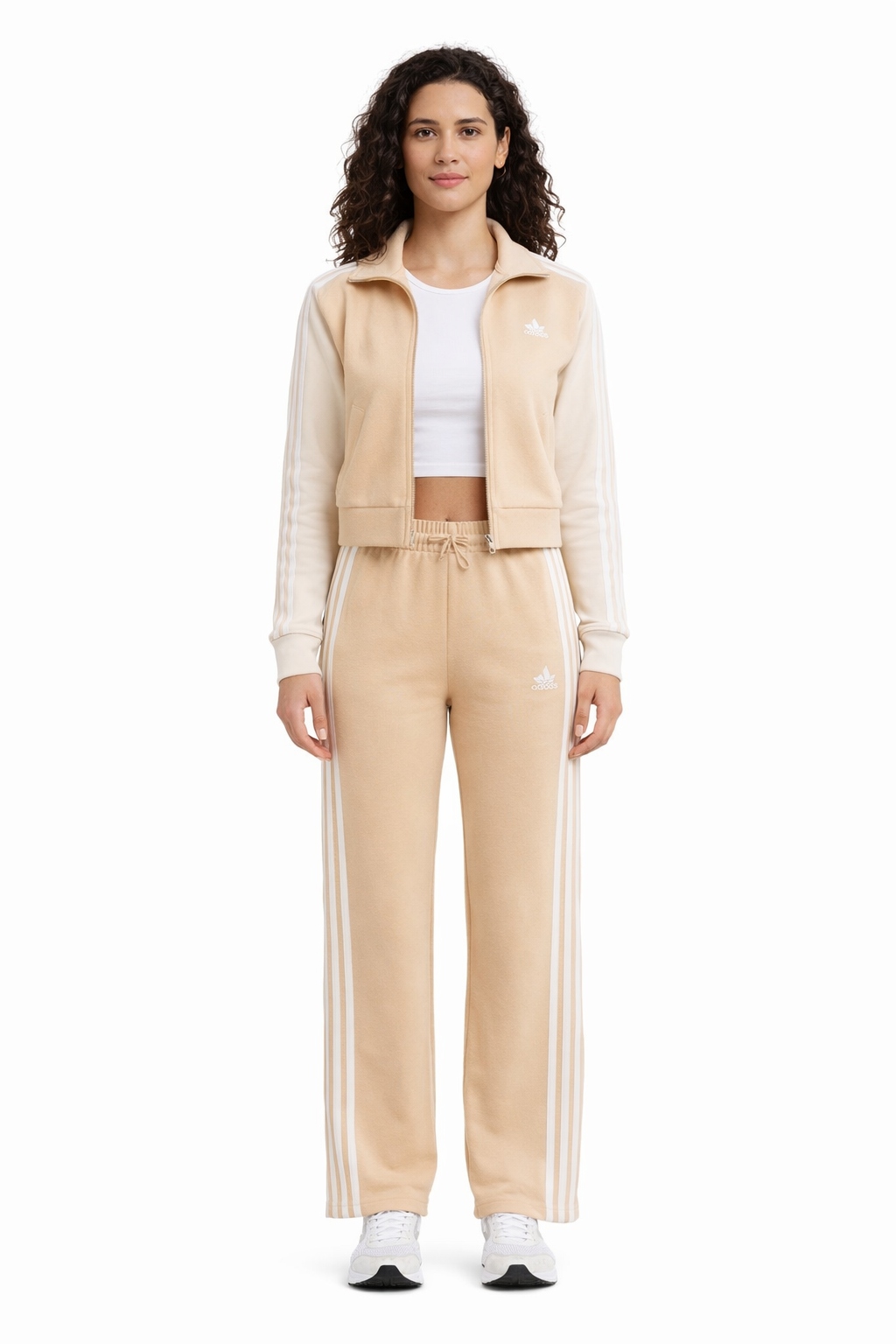 Adidas Béžový Teplákovka Komplet S Bílými Vložkami A Logem L 1I4B