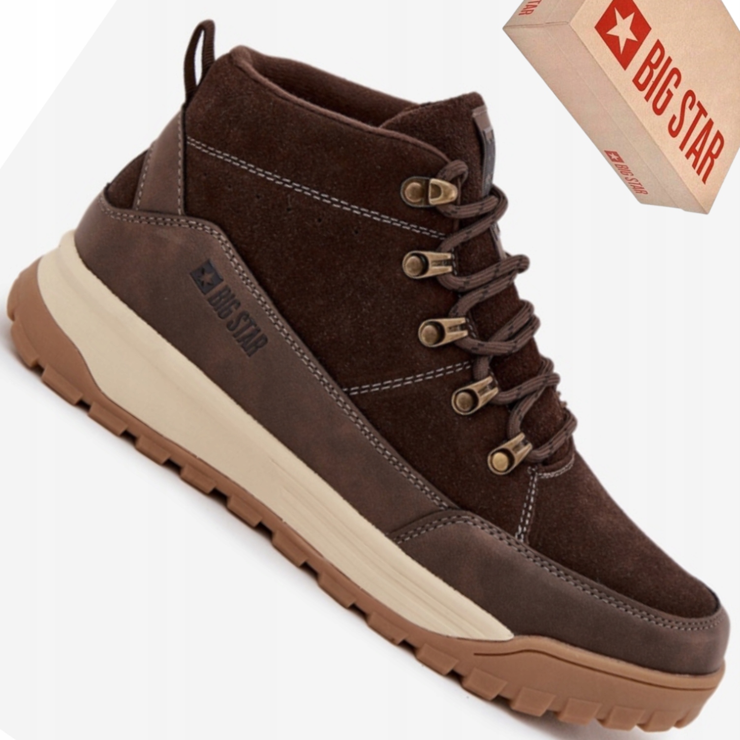 Big Star SS174263 – pánské hnědé vysoké trekové boty