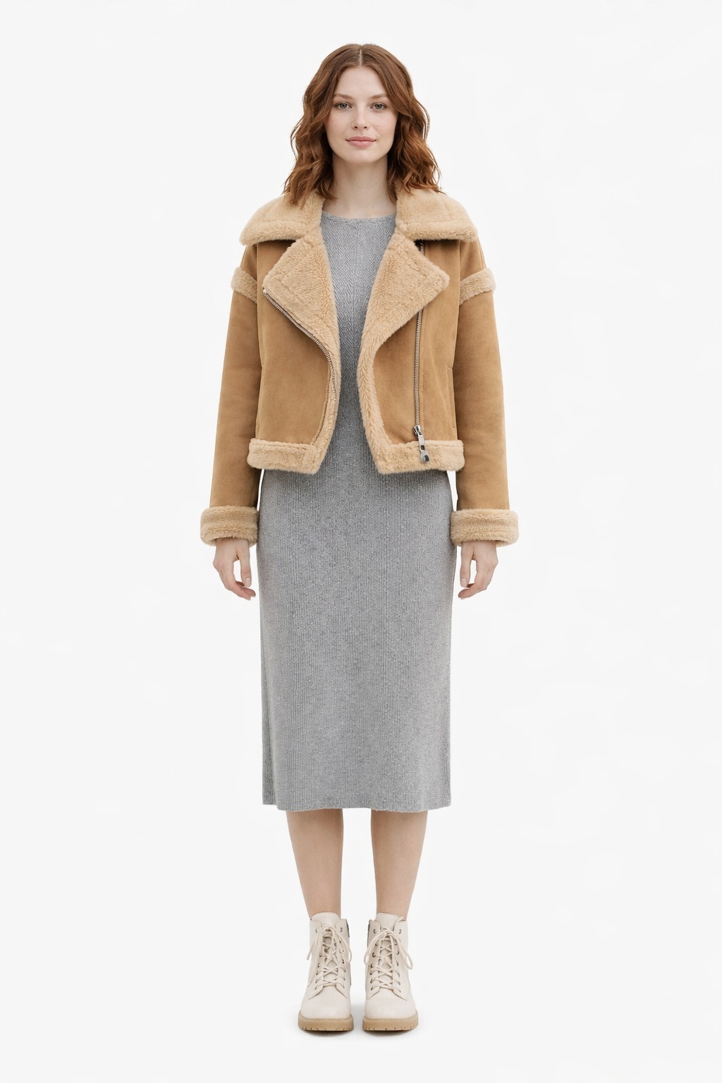 Zimní Kožichová Bunda S Volánem Béžová S/m 1I3A