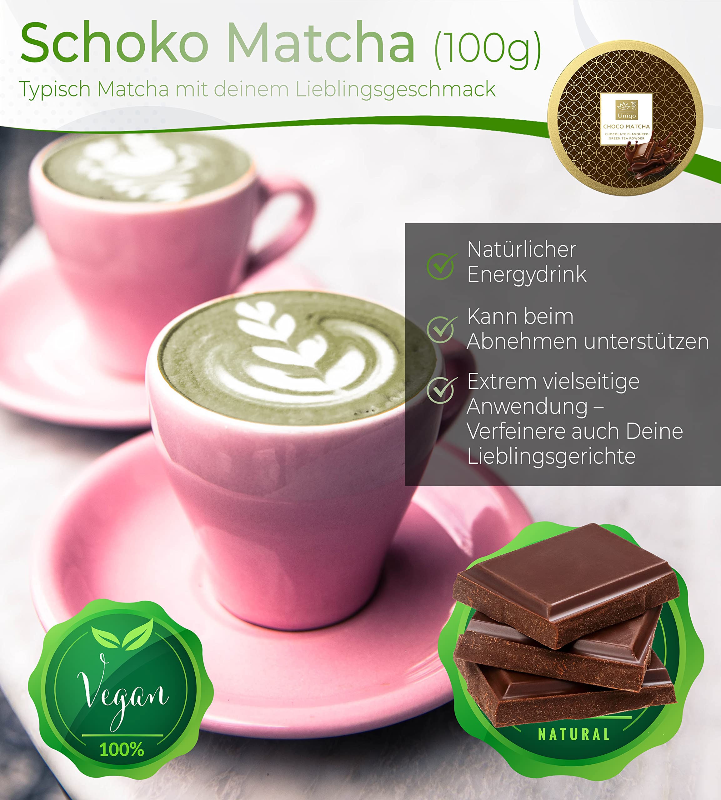 TEA UNIQO Choco Matcha Proszek Do Lodów Latte Shakeów Pieczenia Gotowania — miniatura 2