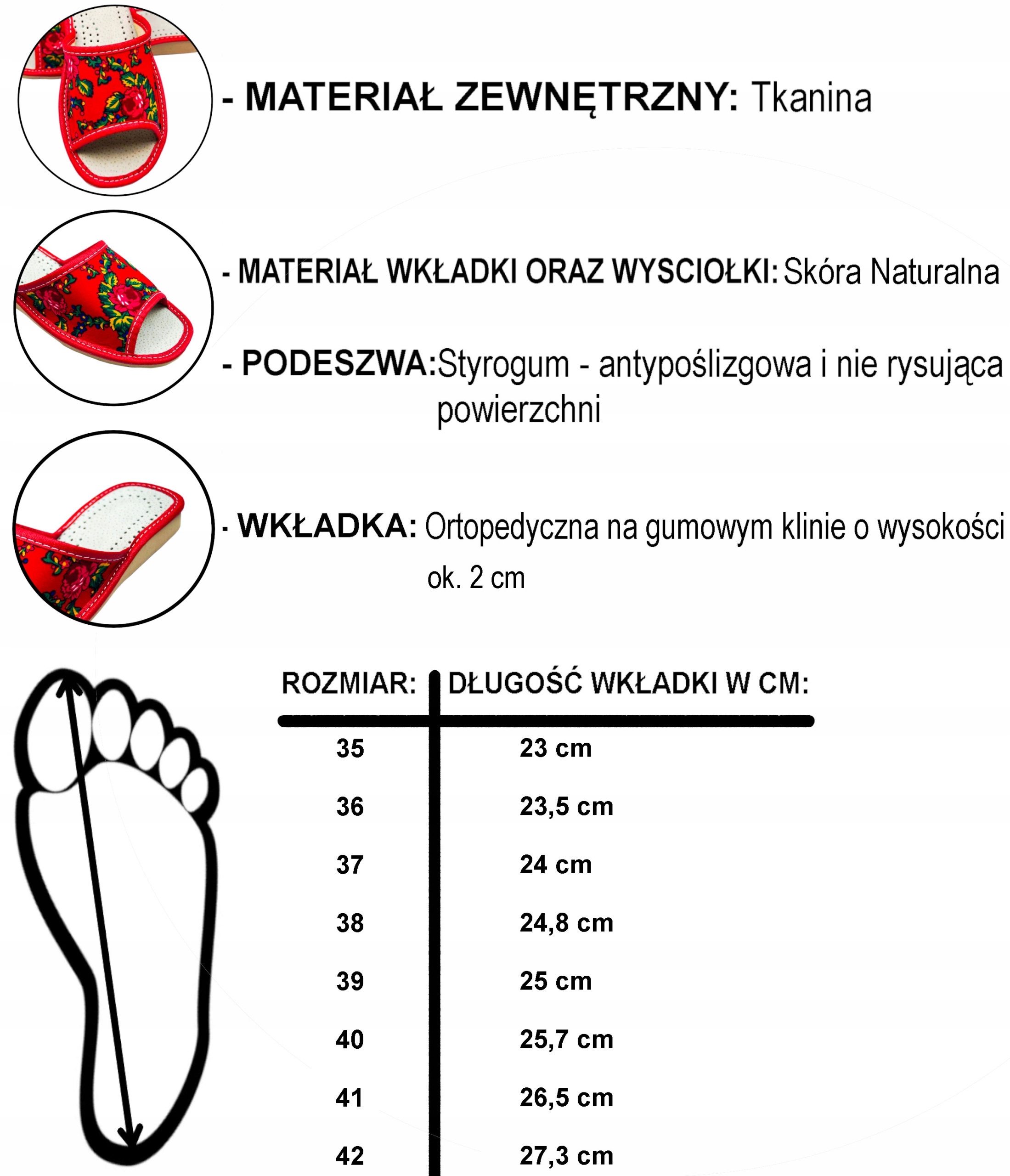 Kapcie damskie, Pantofel skórzane góralskie Rozmiar 42