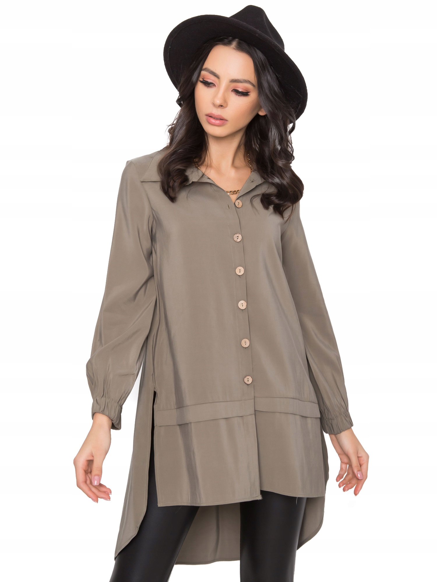 

Luźna rozpinana Tunika damska kołnierzyk - S