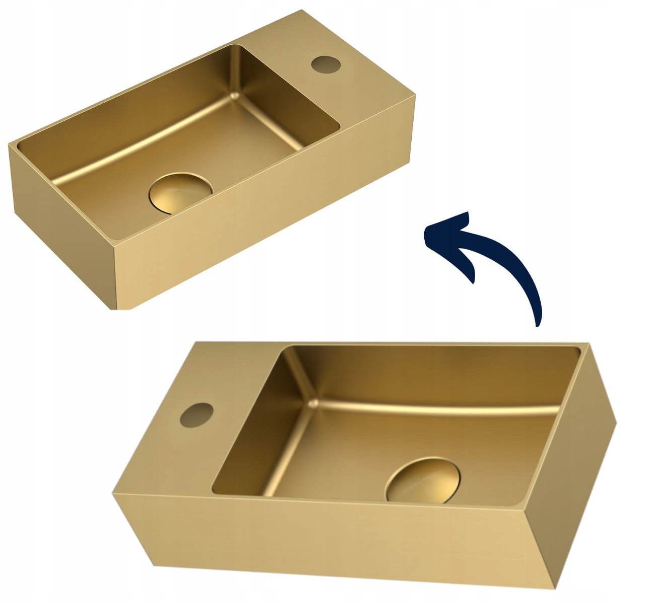 Aurum umývadlo z nehrdzavejúcej ocele, 36,5 x 18 cm, s korkom, matné zlato