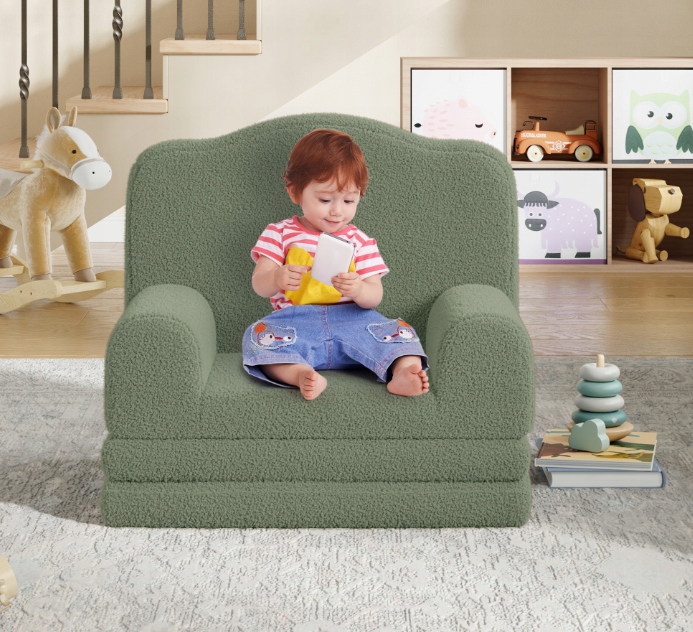 "2 in 1 Kids Sofa Couch, Convertible Toddler Chair & Lounger, Green"