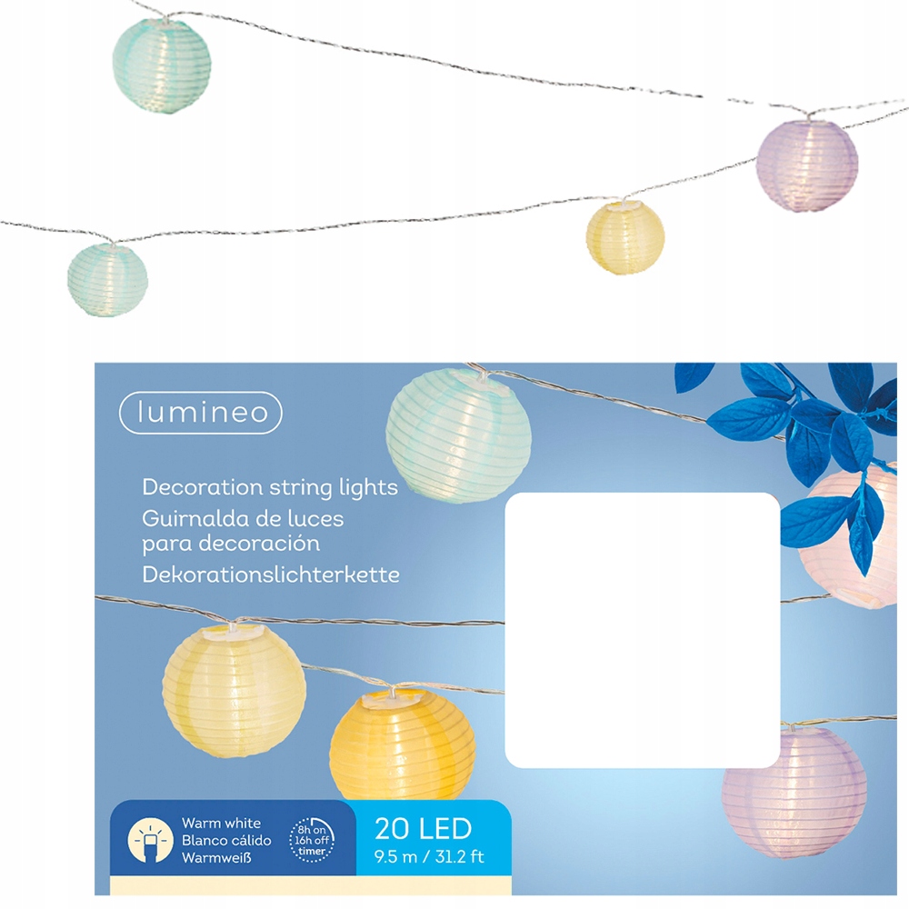 Zahradní světelná girlanda Pastelové lampiony 20 Led teplá bílá 9,5 m