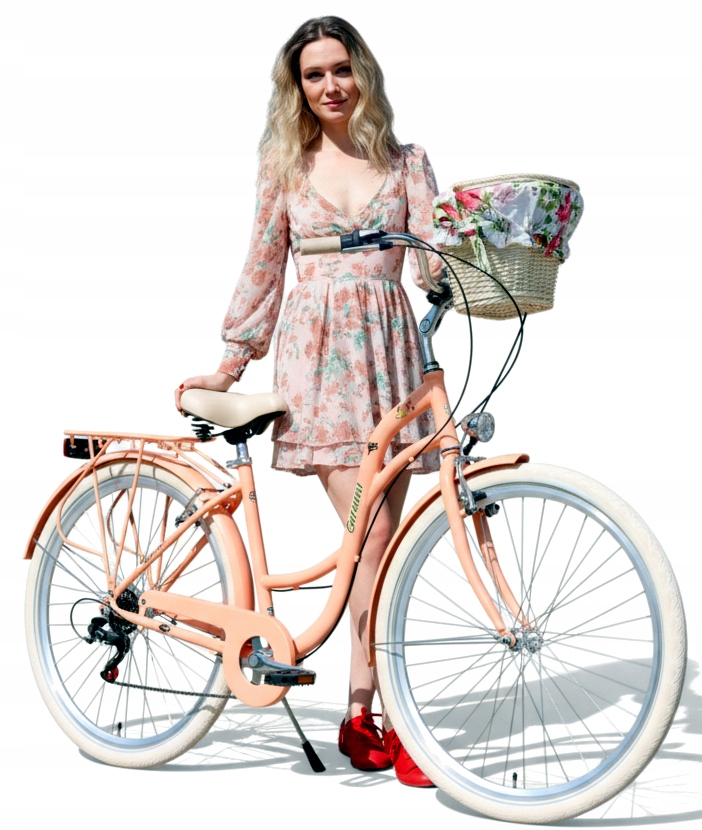 Aluminiowy Lekki Rower Damski 28 " Cali Shimano Peach Brzoskwiniowy Kosz