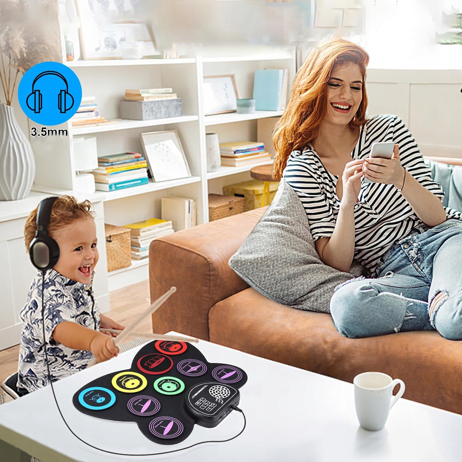 ZESTAW PERKUSYJNY ELEKTRONICZNY + 9 PADÓW +WBUDOWANY GŁOŚNIK + 2 PAŁECZKI Kod producenta 12282439669