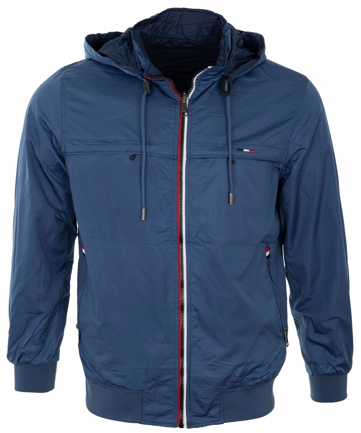 Pánská přechodová bunda Větrovka Stahovací pásky Kapuce Oboustranná Pohodlná 3XL