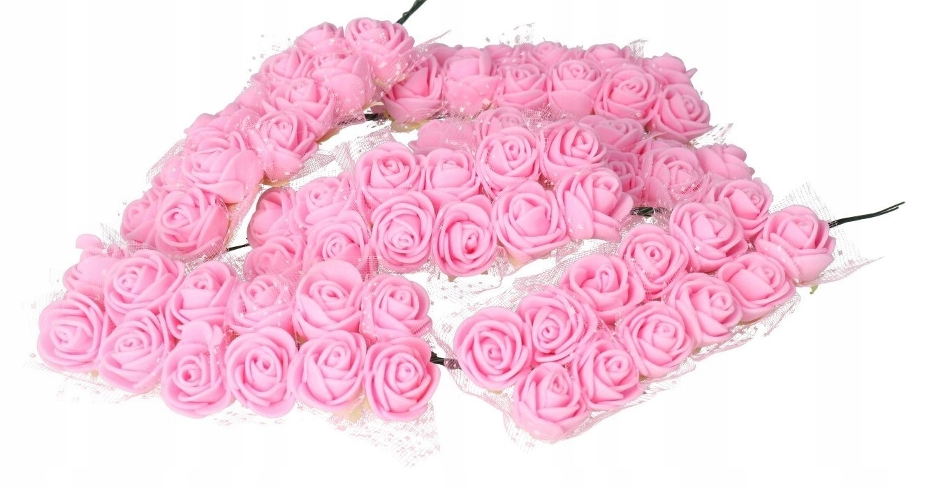 RÓŻYCZKI RÓŻE KWIATKI PIANKOWE Z TIULEM NA DRUCIKU