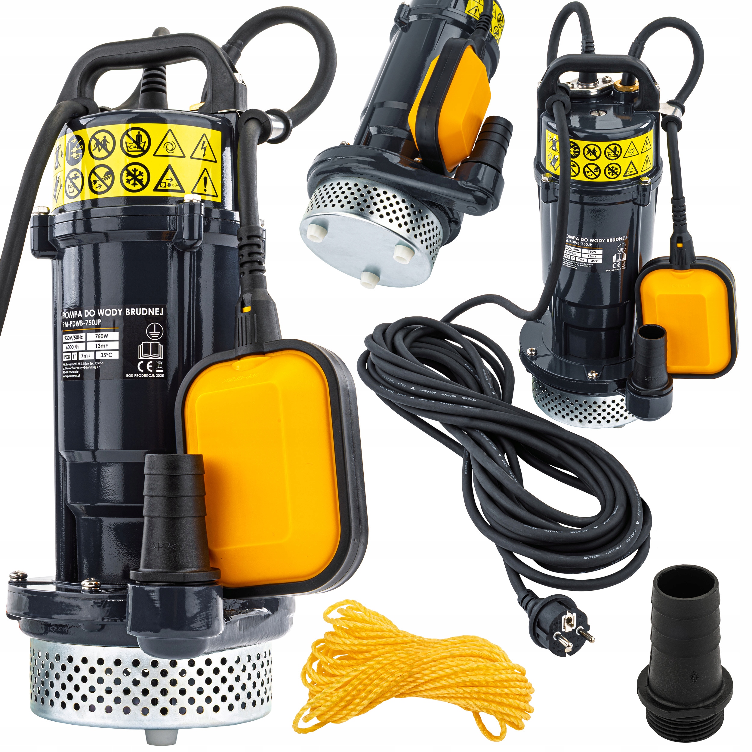 Pompa Do Wody Czystej Brudnej Z Pływakiem Zatapialna Mocna 750W 6000 l/h 1"