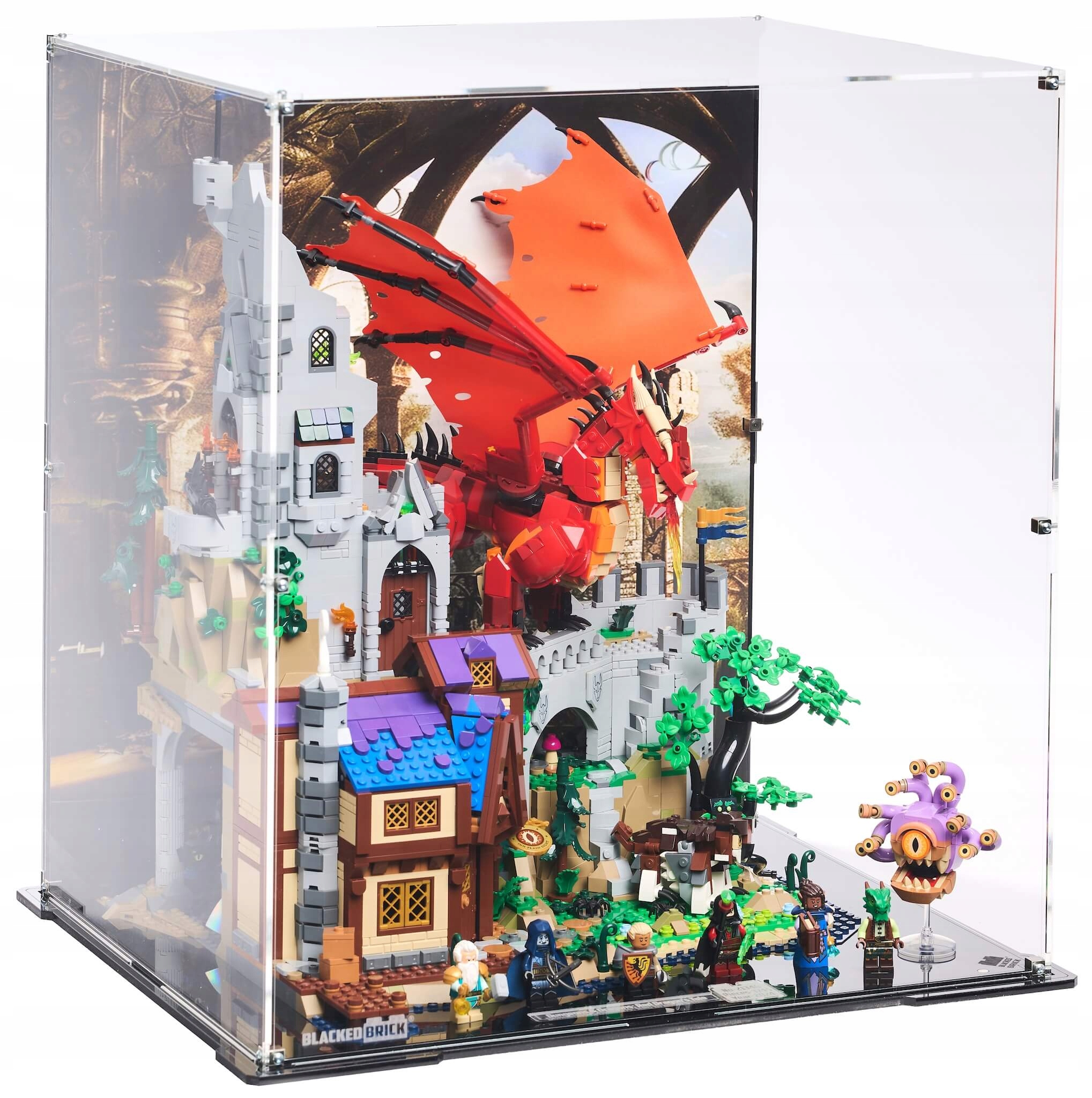 Vitrína s pozadím Blacked Brick pre Lego 21348 Ideas Príbeh červeného draka