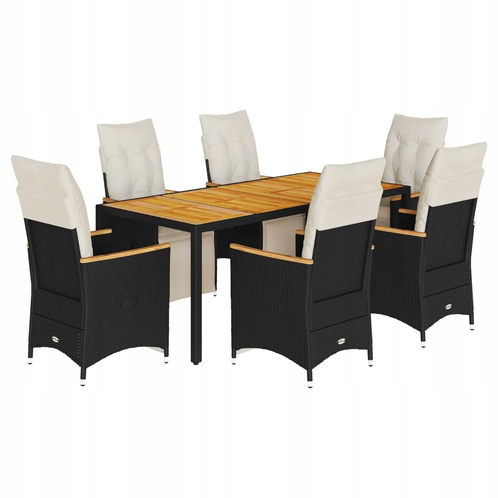 Zahradní bistro set z Pe ratanu: stůl 190 x 90 x 75 cm, 6 židlí, černý