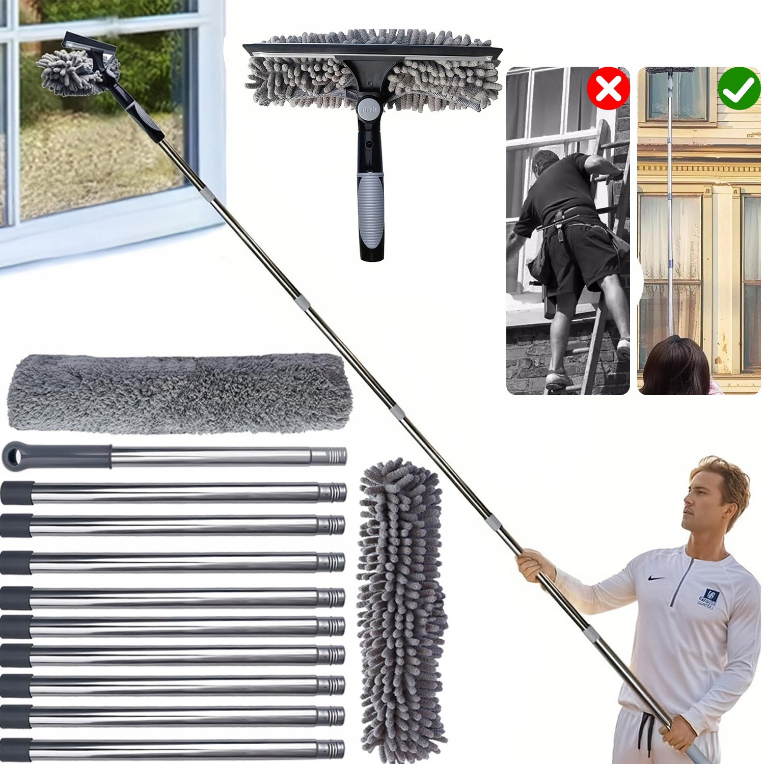 Mop Čistič Oken Stěrka Teleskopická Mikrovlákno 424 CM